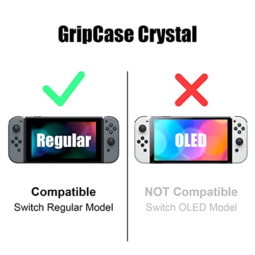 Skull & Co. GripCase Crystal: A Dockable Transparent Protective Cover Case with Replaceable Grips [to fit All Hands Sizes] for Nintendo Switch [No Carrying Case] - Gray