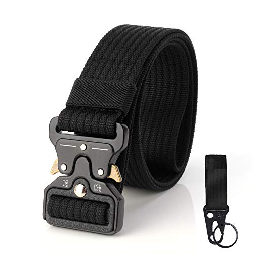 S.Lux, Cinturón de tela para hombres con una abrazadera, Cinturón de plástico YKK Cinturón de recreación hipoalergénico de secado rápido transpirable al aire libre Ejercicio físico (Negro A)