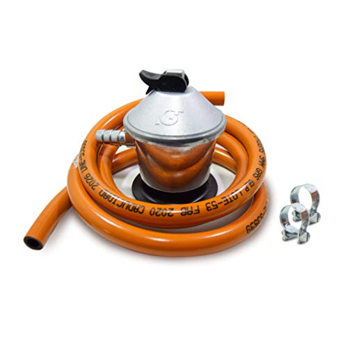 S&M 321771 Regulador de Gas butano+ Tubo Goma 1,5 m + 2 Abrazaderas, Gris/Naranja