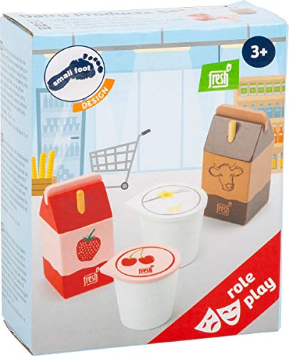 Small Foot Company-11440 Conjunto de Productos lácteos Fresh, de Madera, Roles, Tienda de Accesorios y Cocina Infantil juguetes, Multicolor (11440) , color/modelo surtido