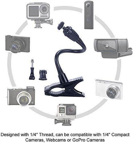 Smatree Webcam Soporte, Soporte de Pinza Flexible para Cuello de Cisne Compatible con Logitech Webcam C925e C922x C922 C930e C930 C920 C615, GoPro Hero 10,9,8,7,6,5, 4, 3, 3, 2, 1, (1/4 Rosca)