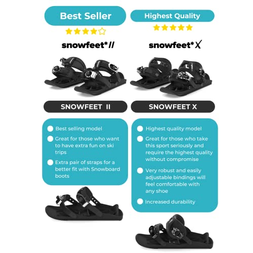 Snowfeet X - Mini Short Ski Skates for Snow Pro Version | Skis for Winter Shoes | Short Snowskates Snowblades Skiboards | The Real Original (Yellow)