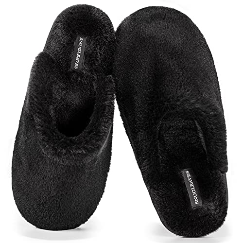 Snug Leaves Mujer Zapatillas de Espuma Viscoelástica y Pantuflas Forradas de Piel Sintética,Color Negro,Talla 40-41 EU