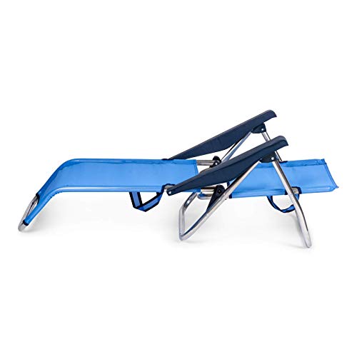 SOLENNY 50001072720095 - Silla de Playa Cama Plegable con 4 Posiciones con Respaldo Alto con Asas de Transporte Aluminio Anti Corrosión y Textilene Rápido Secado Color Azul