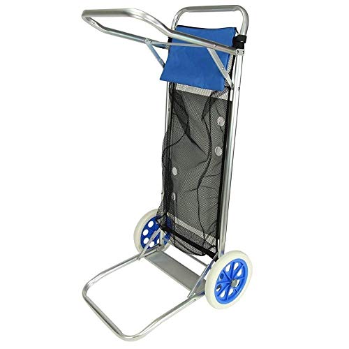 SOLENNY KHU010 - Carro Portasillas Playa Plegable Convertible en Mesa Aluminio Inoxidable y Textilene Azul con Ruedas, Red y Bolsillo Para un Máximo de 5 Sillas