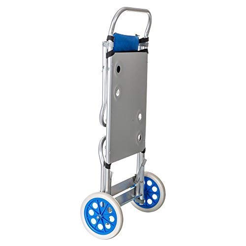 SOLENNY KHU010 - Carro Portasillas Playa Plegable Convertible en Mesa Aluminio Inoxidable y Textilene Azul con Ruedas, Red y Bolsillo Para un Máximo de 5 Sillas