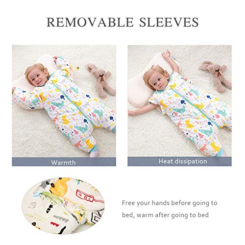 SONARIN Saco de dormir para bebés con mangas extraíbles, 3.5 Tog,de algodón orgánico, diferentes tamaños, para Niños Niñas 6 meses a 6 años