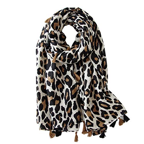 Soudittur Bufanda de mujer Algodón largo Estampado de leopardo Bufanda de Invierno Otoño Grande 180 * 100cm (Beige)