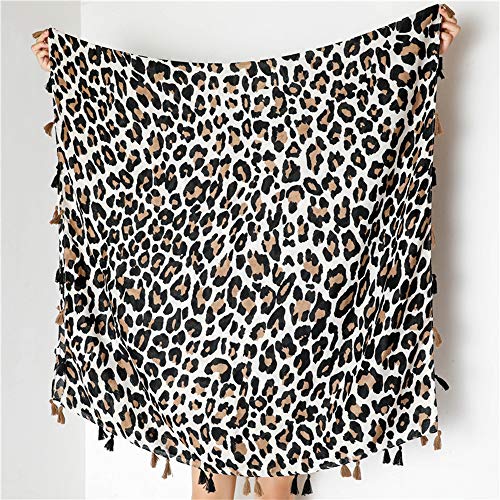 Soudittur Bufanda de mujer Algodón largo Estampado de leopardo Bufanda de Invierno Otoño Grande 180 * 100cm (Beige)