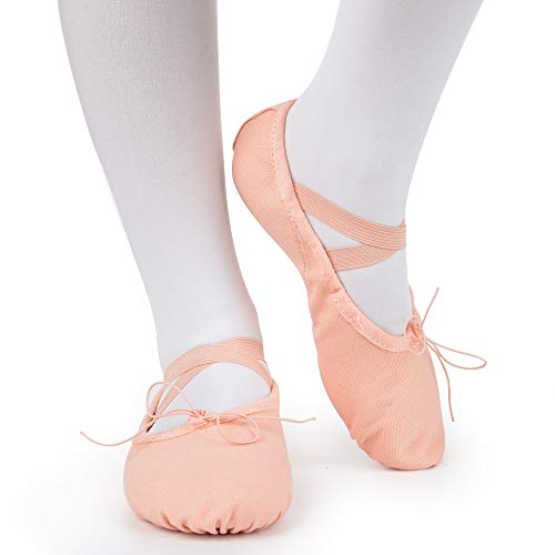 Soudittur Zapatillas Media Punta de Ballet - Calzado de Danza para Niña y Mujer Adultos Rosa Suela Partida de Cuero Tallas 27