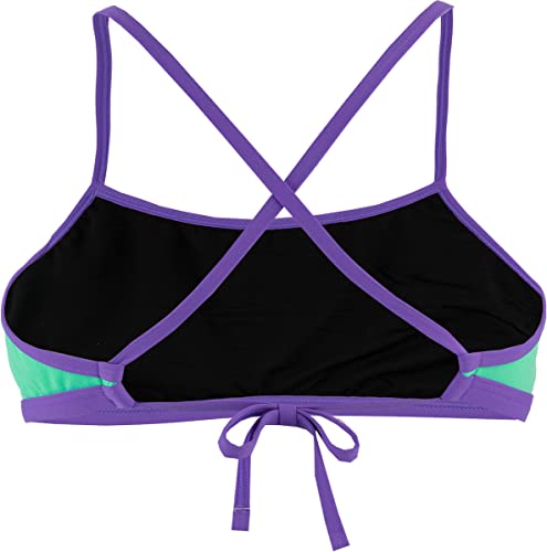 Speedo Solid Tie-Back Crop Top Parte Superior Bikini, Mujer, Green Glow/Ultra Violet/Black, 30
