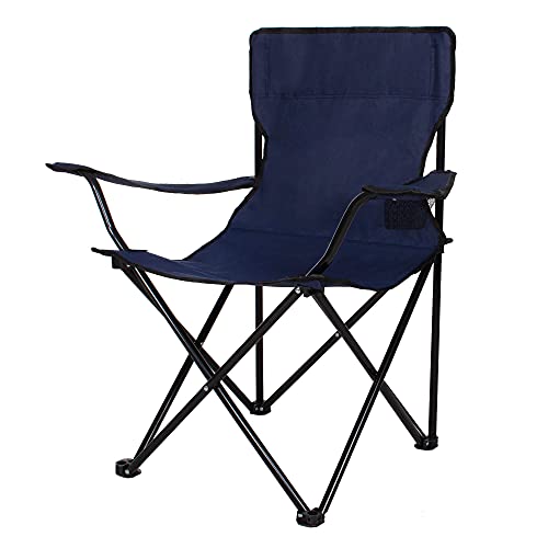 SPRINGOS Silla plegable de camping con soporte para bebidas, silla de pesca, silla plegable al aire libre, silla de picnic, playa, jardín (azul marino)