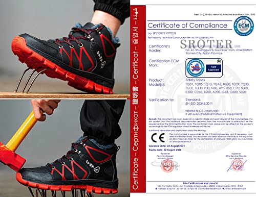 SROTER Mujer Hombre Invierno Botas de Seguridad Trabajo Zapatillas con Puntera de Acero Impermeables Botas de Nieve Zapatos de Trabajo Entrenador Unisex Zapatillas de Senderismo Rojo 40 EU