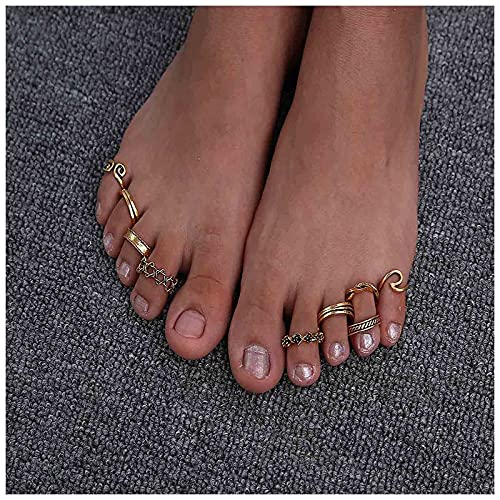 Sttiafay Boho Totem Pattern Knuckle Toe Ring Set Conjunto de anillos apilables para dedo del pie anillo abierto elegante accesorios joyería para mujeres y niñas (9 piezas)