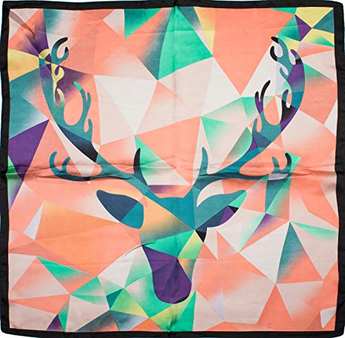 styleBREAKER pañuelo de mujer cuadrado con estampado geométrico de ciervo, pañuelo multifuncional, pañuelo para el cuello, pañuelo para la cabeza, bandana 01016192, color:Negro albaricoque verde