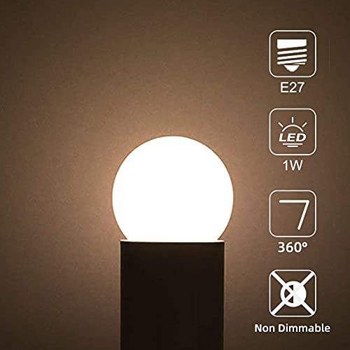 Suncan Bombilla LED, forma de pelota de golf, E27, base de tornillo, 1 W, blanco cálido, paquete de 10,clase energética G