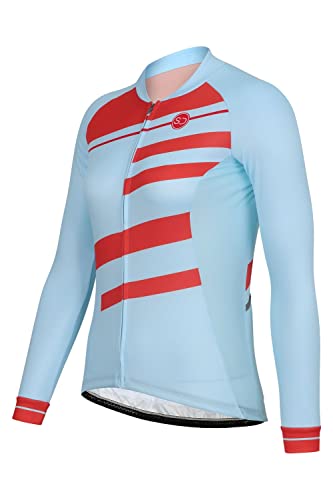 SUNDRIED Camiseta de Ciclismo Retro de Manga Larga para Mujer, Camiseta de Ciclismo de Carretera para Mujer, Camiseta de Bicicleta de montaña Azul para Mujer (Azul, XS)