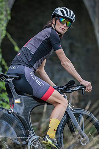 SUNDRIED Jersey Ciclo para Mujer de Manga Corta Ciclismo de Carretera y de montaña Bici Jersey (XL, Negro)