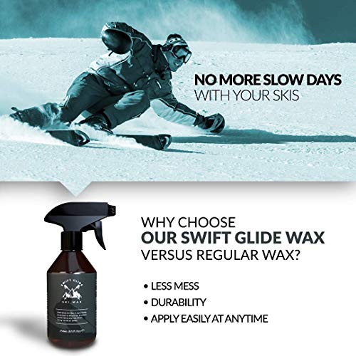SWIFT GLIDE Spray Cera Esquis y Tabla de Snow para Mejor Deslizamiento - Spray Cera Snowboard y Esqui Alpino para Máximo Rendimiento - Protección de Sequedad en la Suela de Esquis y Tabla Snow, 250 ml