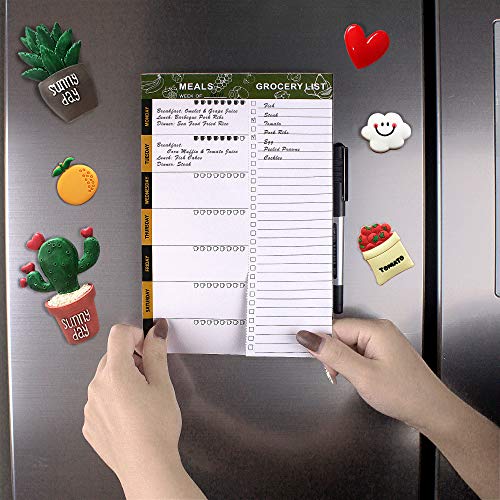SynLiZy Planificador semanal de comidas planificador de menús magnético con listas de compras de comestibles perforadas de 15 x 23 cm