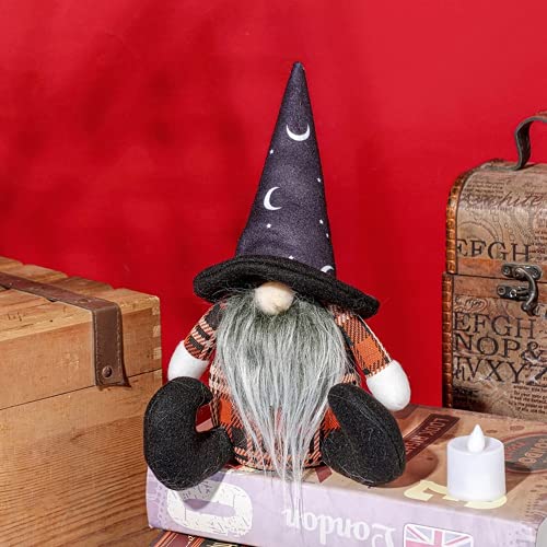 TABANA 2 muñecos de bruja de peluche hechos a mano con sombrero de mago escandinavo Tomte Elf Decoración Adornos Regalos Decoración de Mesa Decoración de Halloween Suministros de Fiesta Negro