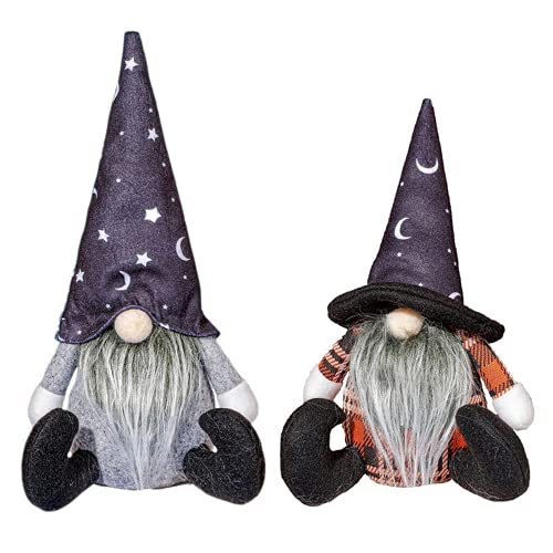 TABANA 2 muñecos de bruja de peluche hechos a mano con sombrero de mago escandinavo Tomte Elf Decoración Adornos Regalos Decoración de Mesa Decoración de Halloween Suministros de Fiesta Negro