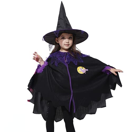 TABANA Kawaii - Juego de disfraces de bruja para niñas con sombrero de bruja de araña y manto clásico morado para Halloween Party Cosplay (2-3 años)