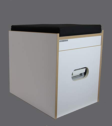 Taburete de inodoro blanco con inodoro Porta Potti 145/345 – Acolchado negro – Taburete de almacenamiento