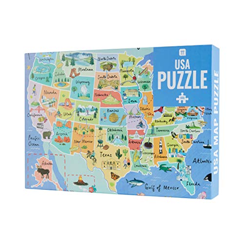 Talking Tables Rompecabezas y póster del Mapa de los 50 Estados de los Estados Unidos Azul de 1000 Piezas, Color Puzzle (PUZZ-Map-USA)