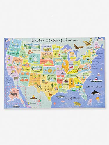 Talking Tables Rompecabezas y póster del Mapa de los 50 Estados de los Estados Unidos Azul de 1000 Piezas, Color Puzzle (PUZZ-Map-USA)