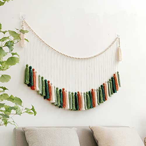Tapiz nórdico para colgar en la pared, cortinas bohemias, decoración de pared con borlas, sofá, fondo de habitación, decoración (color 1)