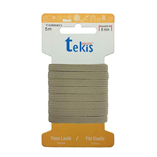 Tekiş Elastic Cinta de goma de 8 mm, 5 m, varios accesorios de costura (beige)