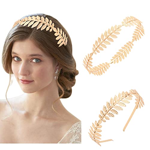 Teruntrue 2 piezas diadema de hojas de diosa griega romana estilo bohemio corona de hojas de laurel dorado para niñas y mujeres