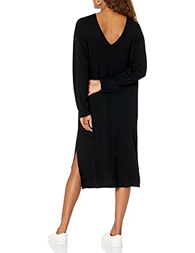 The Drop - Vestido sudadera midi Suki para mujer, con espalda de pico, en punto acanalado, L (color negro)