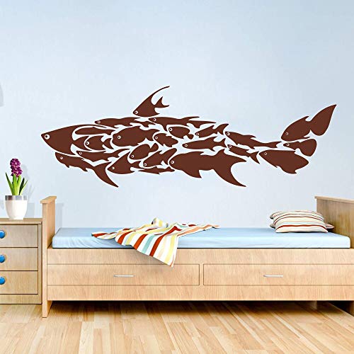 Tiburón pez océano pared calcomanía dibujos animados tiburón submarino pez pared pegatina sala de juegos dormitorio vinilo decorativo Mural A9 90x31cm