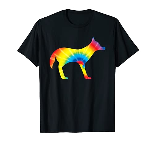 Tie Dye Coyote Rainbow Print Lobo Cachorro Hippie Regalo de la Paz Camiseta