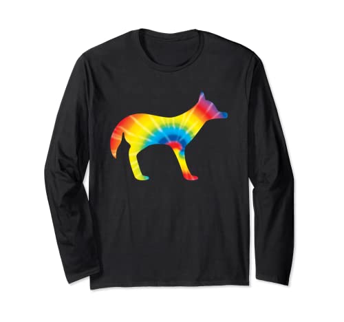 Tie Dye Coyote Rainbow Print Lobo Cachorro Hippie Regalo de la Paz Manga Larga