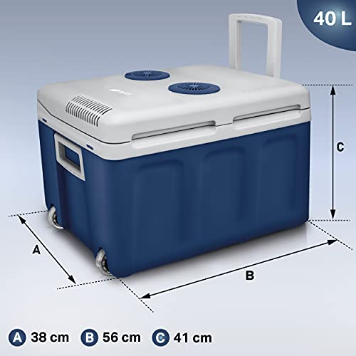 tillvex Nevera portátil eléctrica de 40 litros con ruedas | Mini nevera portátil de 230 V y 12 V para vehículos coches camping | Enfría y calienta | Modo ecológico (Azul)