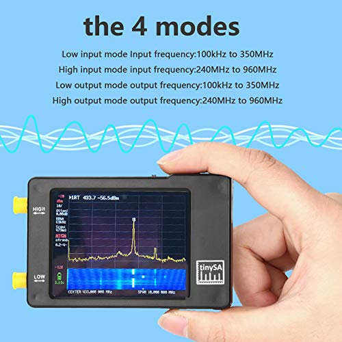 TinySA Handheld Tiny Spectrum Analizador de espectro de pantalla táctil de 2,8 pulgadas, 100 KHz-350 MHz, generador de señal con batería