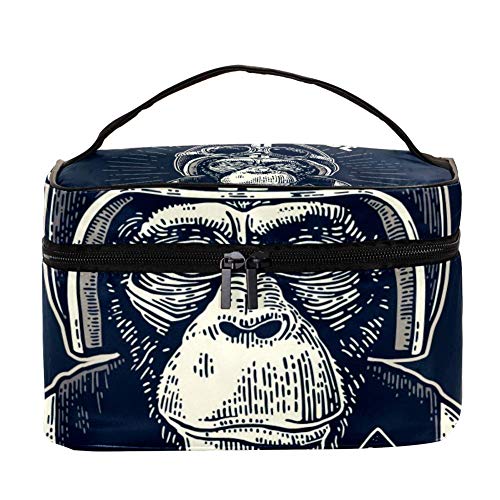 TIZORAX Monkey with Helmet Cosmetic Bag Travel Toiletry Case Caja de Organizador de Maquillaje Grande