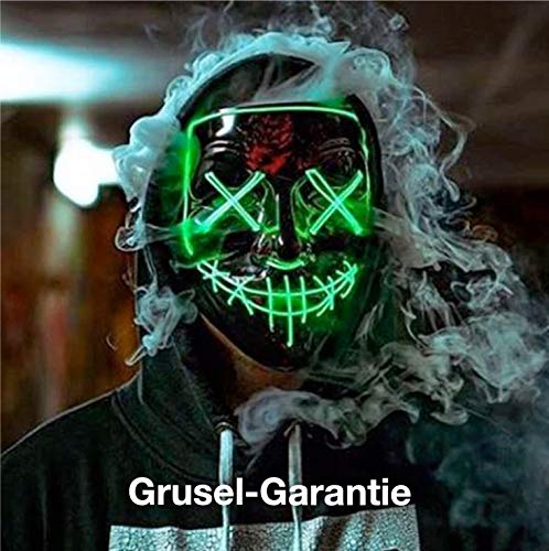 TK Gruppe Timo Klingler Máscara de terror LED roja - como de Purge con 3 efectos de luz, controlable, para Halloween como disfraz para hombres y mujeres (green)
