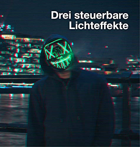 TK Gruppe Timo Klingler Máscara de terror LED roja - como de Purge con 3 efectos de luz, controlable, para Halloween como disfraz para hombres y mujeres (green)