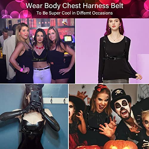 TOFBS Punk Cinturón de Arnés de Cintura Cuerpo de Cuero Cadena de Pecho Chaleco Gótico Negro Cinturón Joyería Corporal Ajustable para Mujer Niñas Fiesta de Cosplay Rave Disfraz de Halloween (#2)