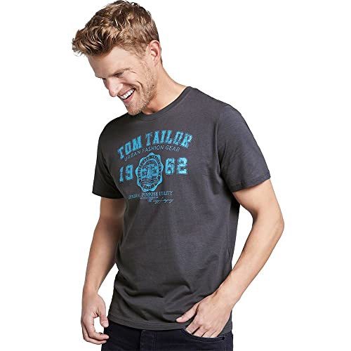 Tom Tailor T-Shirt with Logo-Print Camiseta, Gris (Tarmac Grey 10899), Large para Hombre