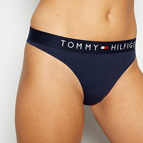Tommy Hilfiger Thong T Tanga con Cinturilla Elástica y Logo, Azul (Navy Blazer), S para Mujer