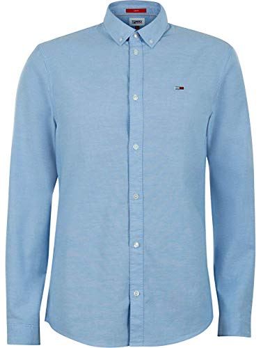 Tommy Hilfiger TJM Slim Stretch Oxford Shirt Camisa, Azul (Perfume Blue), L para Hombre