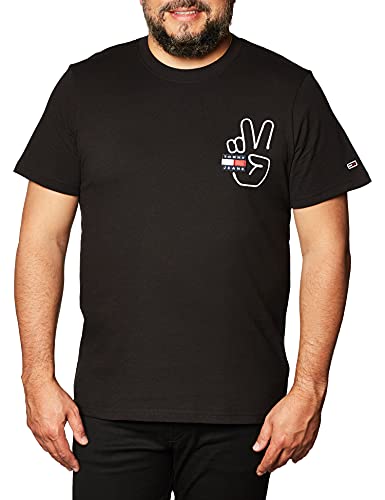 Tommy Jeans TJM Peace Badge Graphic tee Camiseta, Black, M para Hombre