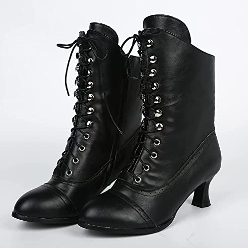 Tophoopp Botas para mujer, botas de tobillo para mujer, botas de encaje hasta la pantorrilla botas victorianas hasta la rodilla botas altas, Black, 40 EU