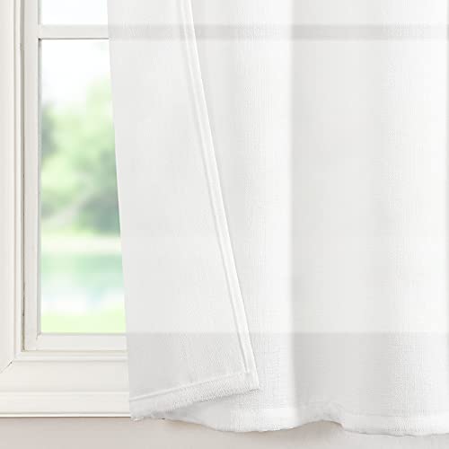 TOPICK Visillo para ventana, cortina para ventana, cortina de privacidad, cortina de gasa, par de cortinas, cortina para ventana, cortina para cocina, salón, casa de campo, color blanco, 90 x 90 cm