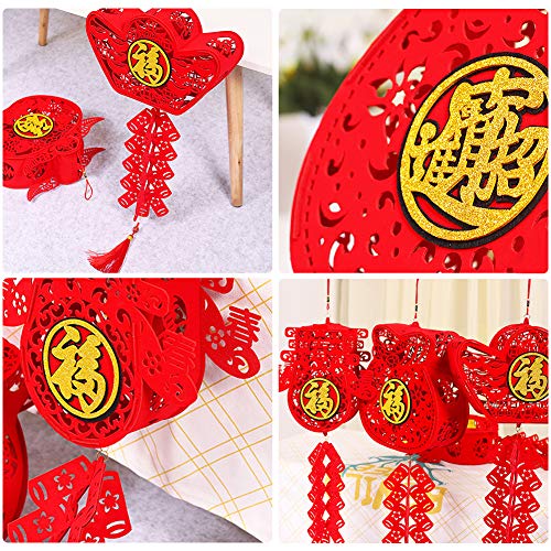 Topro Paquete de 2 adornos chinos de Año Nuevo Couplet fu, adornos de personajes chinos nudos fu, borlas Feng Shui, decoración colgante para festivales de primavera (Dios de la riqueza)